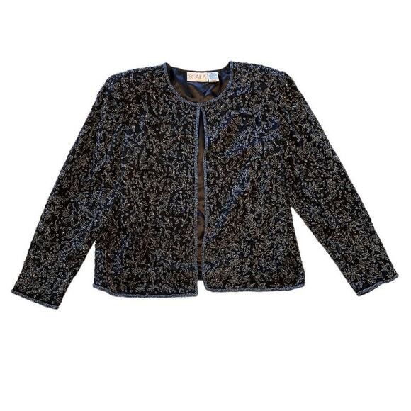 Scala, Womens Silk Beaded Black Formal Evening Jacket, Large - Picture 7 of 15